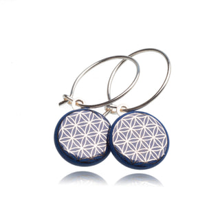 Boucles d'oreilles Fleur de Vie Argent &amp; Bleu