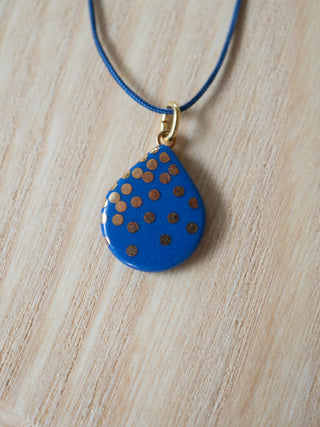 SALE Kette Tropfenform Goldregen Blau & Gold (Nr16)