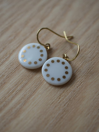 SALE Ohrrhänger Punktekreis Weiß & Gold (Nr20)