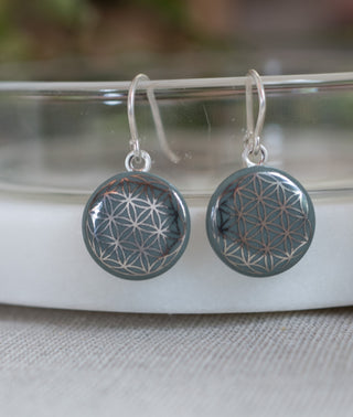 Boucles d'oreilles Fleur de Vie Argent &amp; Blanc