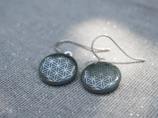 Boucles d'oreilles Fleur de Vie Argent &amp; Blanc