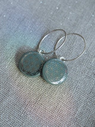 Boucles d'oreilles Fleur de Vie Argent &amp; Blanc