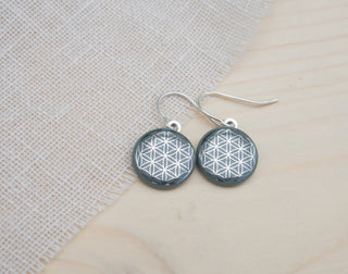 Boucles d'oreilles Fleur de Vie Argent &amp; Blanc