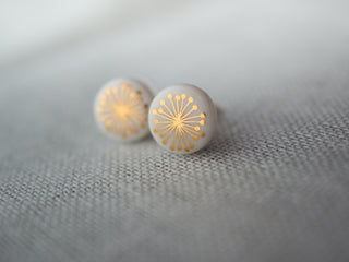 Fiori Gold &amp; White Stud Earrings