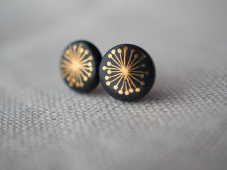 Fiori Gold &amp; Black Stud Earrings