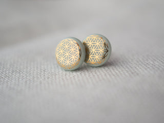 Flower of Life Gold &amp; White Stud Earrings