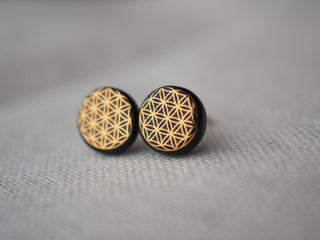 Flower of Life Gold &amp; White Stud Earrings