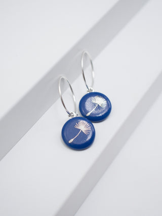 Boucles d'oreilles pissenlit argent &amp; bleu 