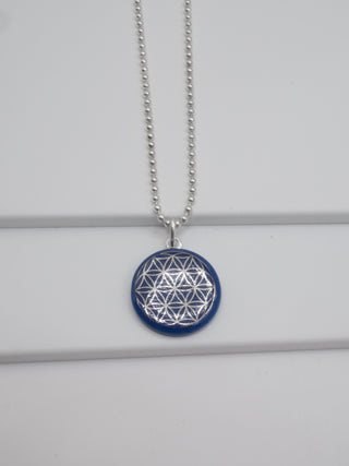 Kette Lebensblume Silber & Blau