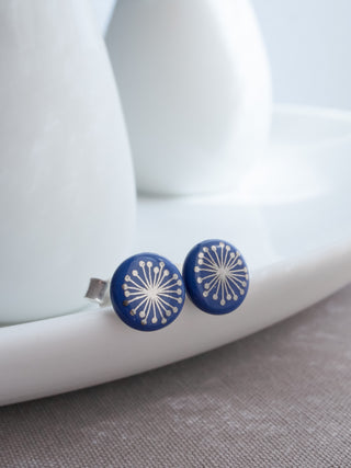 Boucles d'oreilles puces Fiori argent &amp; bleu