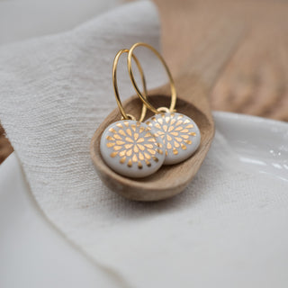 Boucles d'oreilles Goutte Doré &amp; Blanc