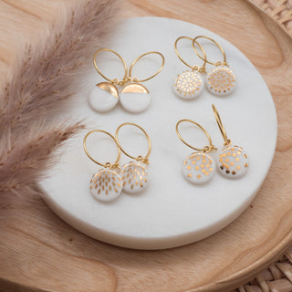 Boucles d'oreilles Goutte Doré &amp; Blanc